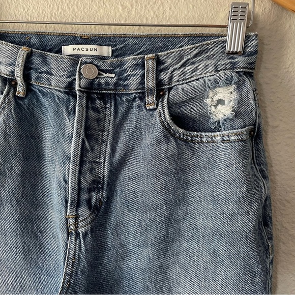 PacSun High Rise Straight Jeans Women’s 27 (28x25) Blue Ripped Skater Button Fly - Picture 4 of 15